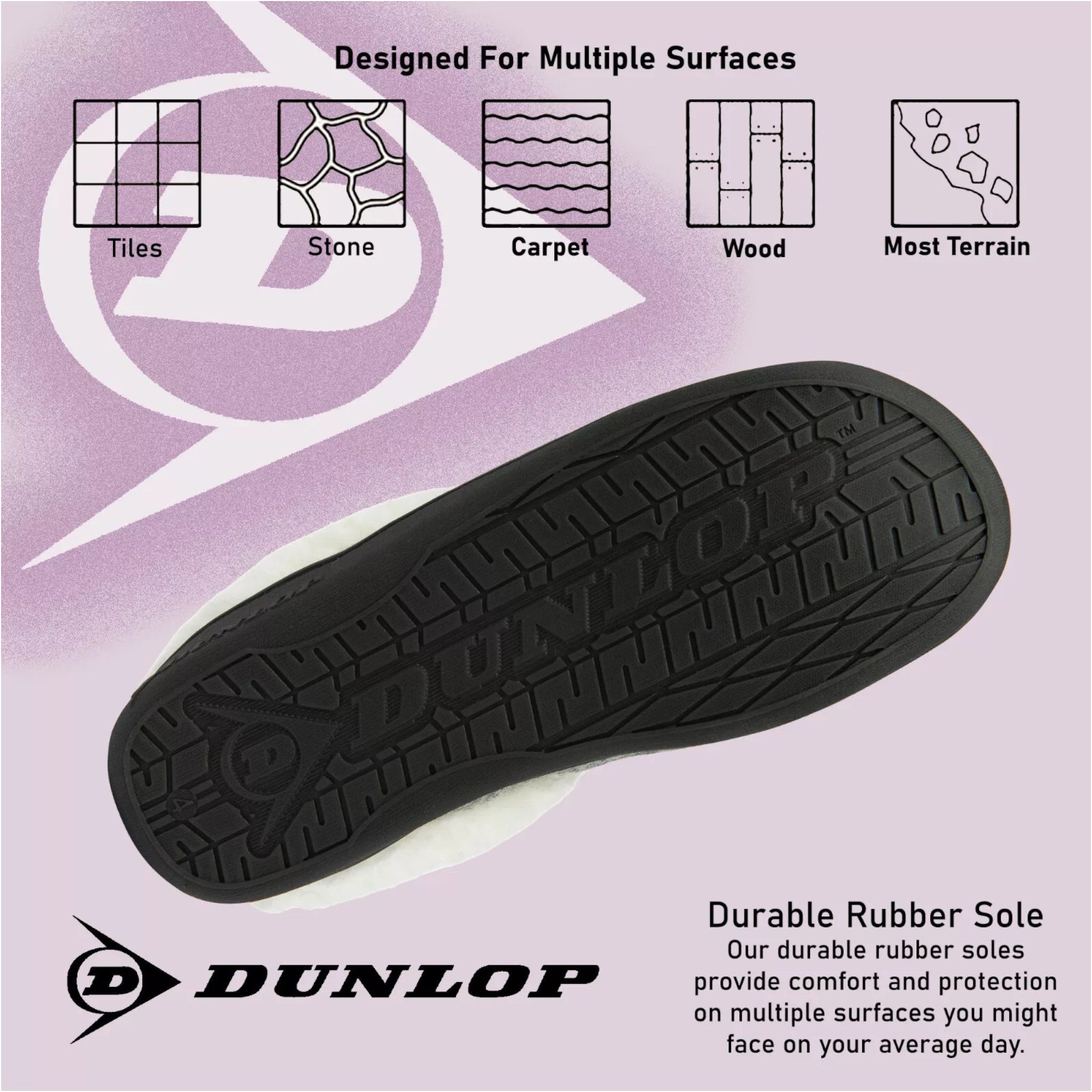 womens memory foam Warm indoor Dunlop ladies slippers with soft lining and non slip sole in black and grey